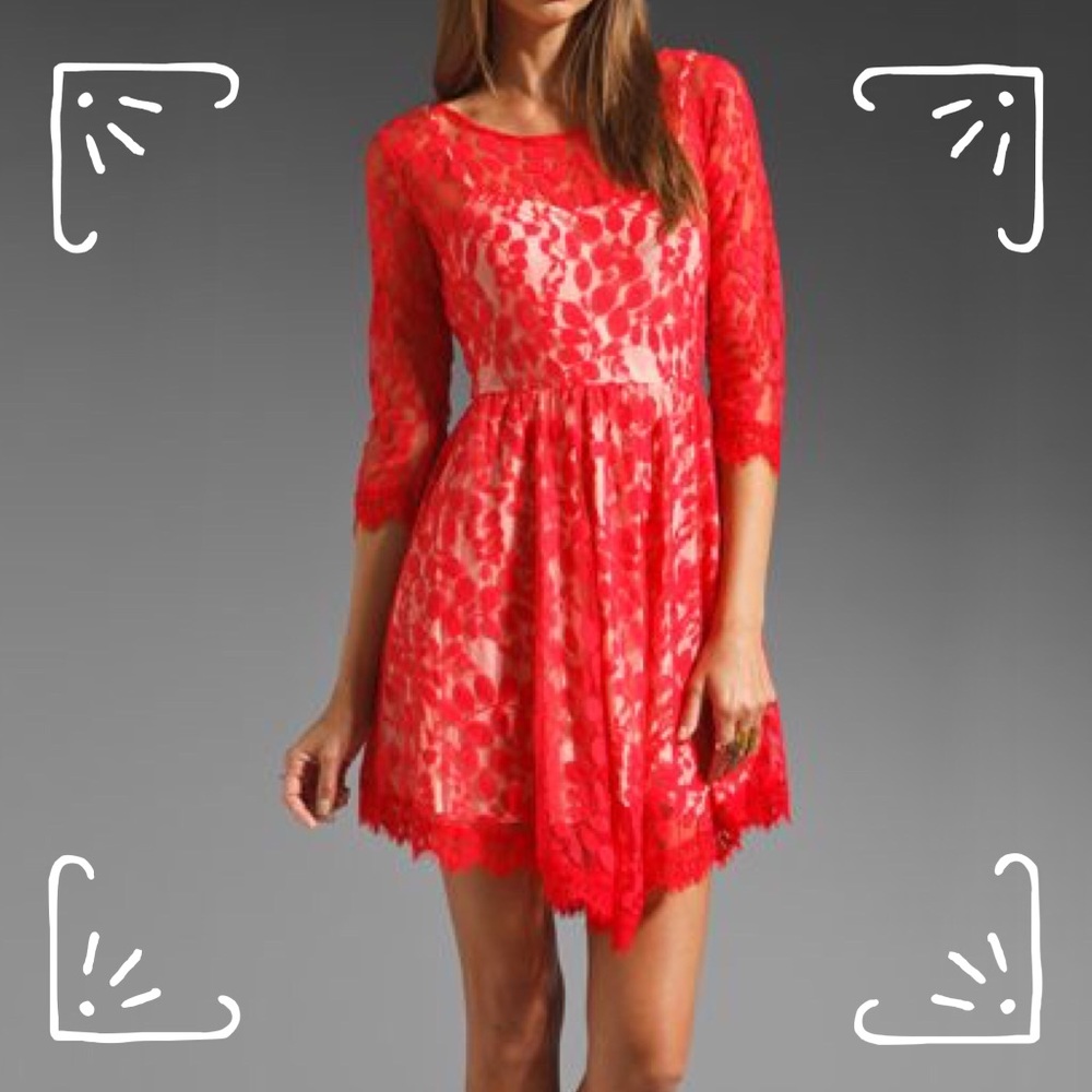Free People Red Lace Overlay Dress